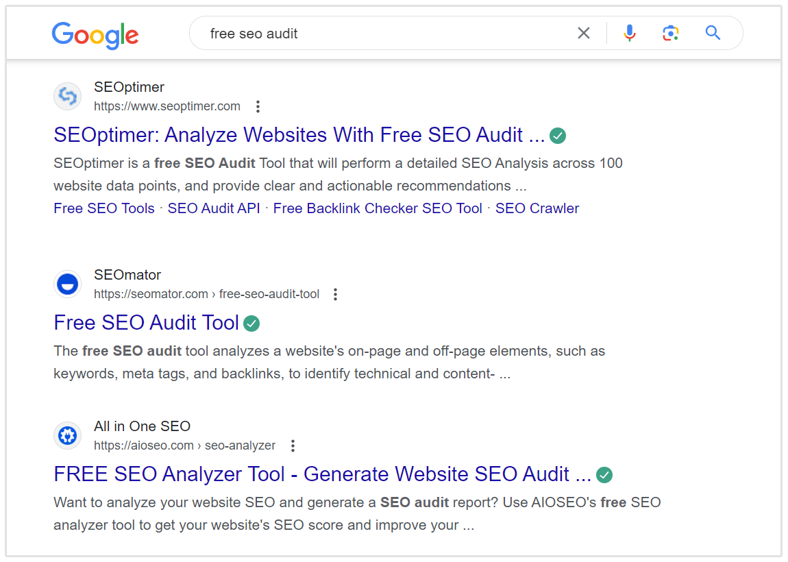 kostenlose SEO-Audit-SERP